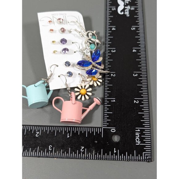 ICING Spring Flower Pot Dragonfly Turtle Earrings Set of 9 - Picture 6 of 6